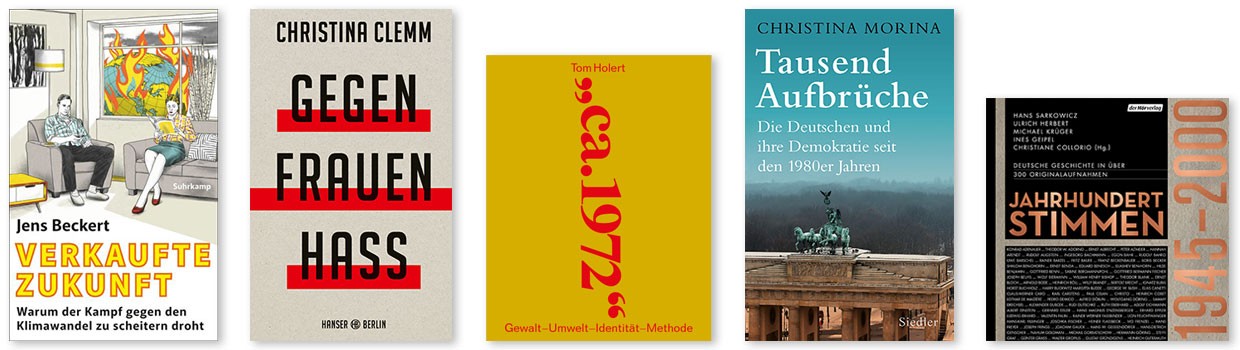 5 nominierte Titelcover für den Preis der Leipziger Buchmesse 2024 in der Kategorie Sachbuch/Essayistik